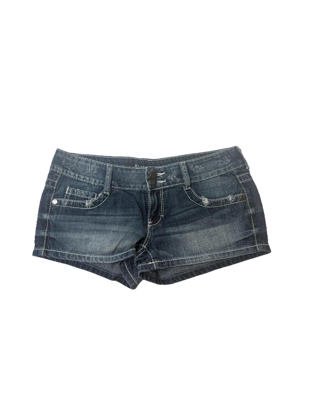 Decree Woman’s Denim Jean Bootie Shorts Size 5 Low Rise Distressed  Y2K